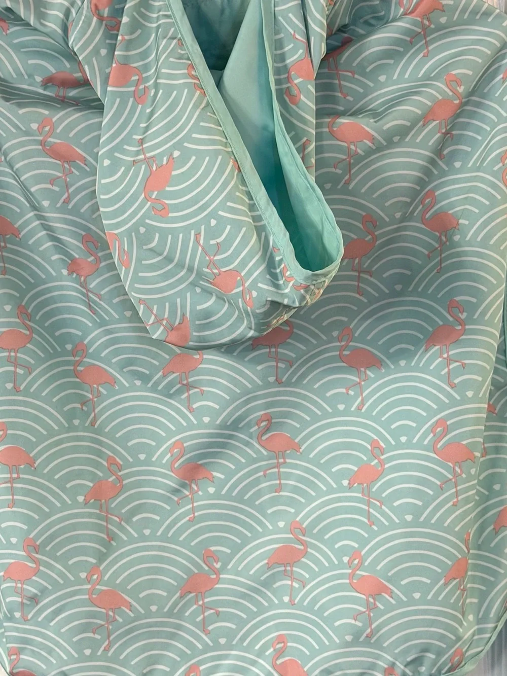 Frisco XL Dog Raincoat Flamingo Print Mint Green Hooded Waterproof Jacket